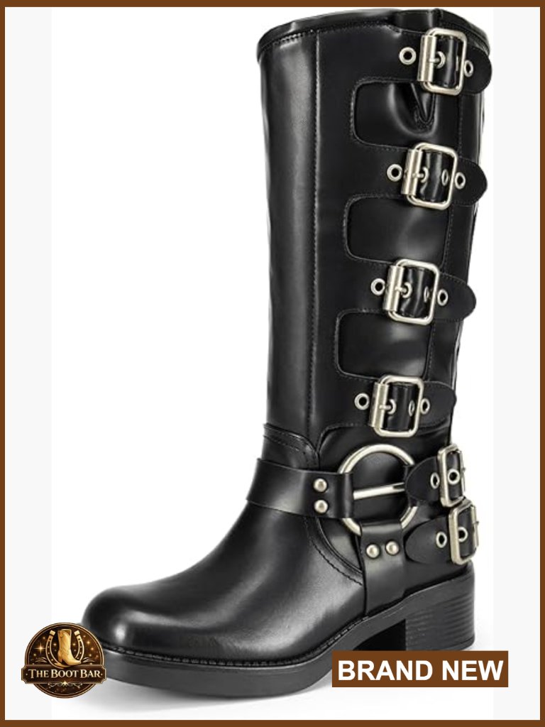 Knee High Riding Boots With Square Toe And Chunky Heel